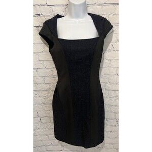 Susana Monaco Dress Black Dress Square Neckline Wool/Silk Size 2